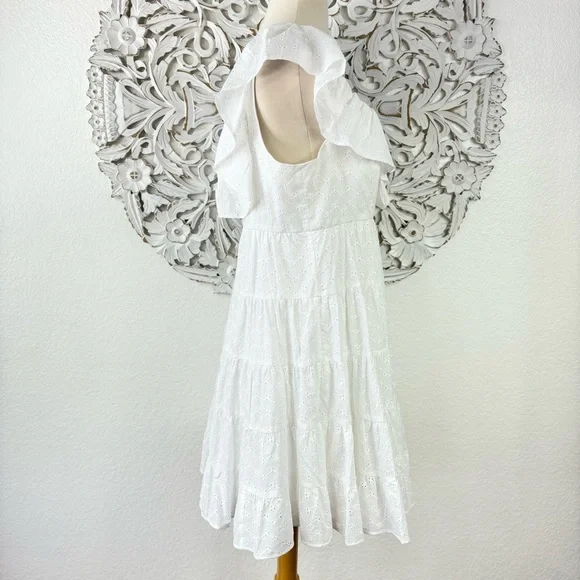 {Lilly Pulitzer} Emie White Eyelet Babydoll Dress, Size 12 - Picture 5 of 10